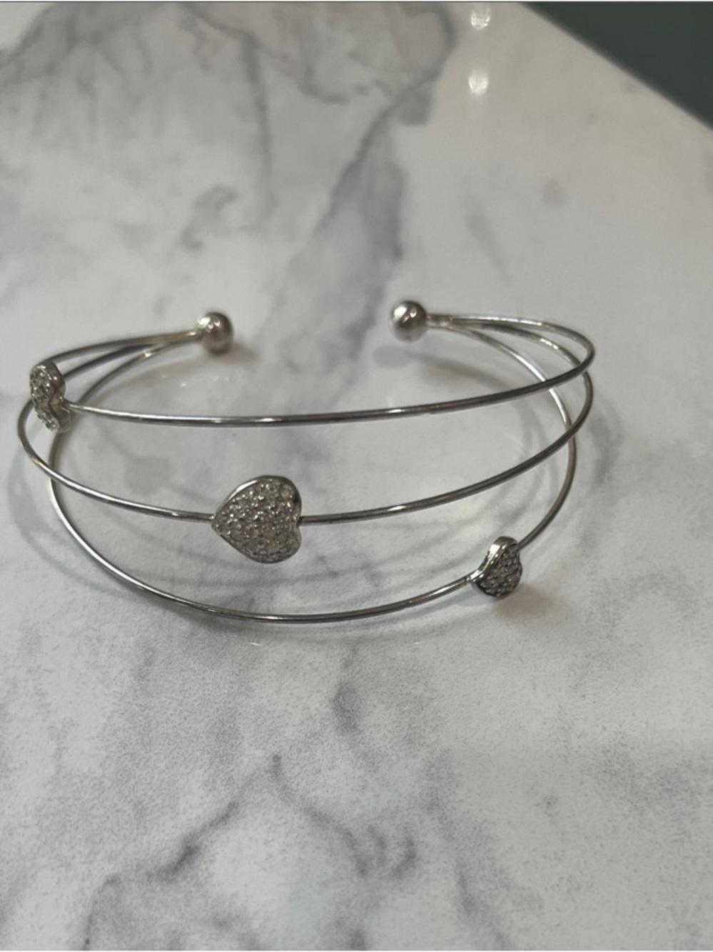 Sterling Silver Heart Multi-Band Dainty Cuff Bracelet